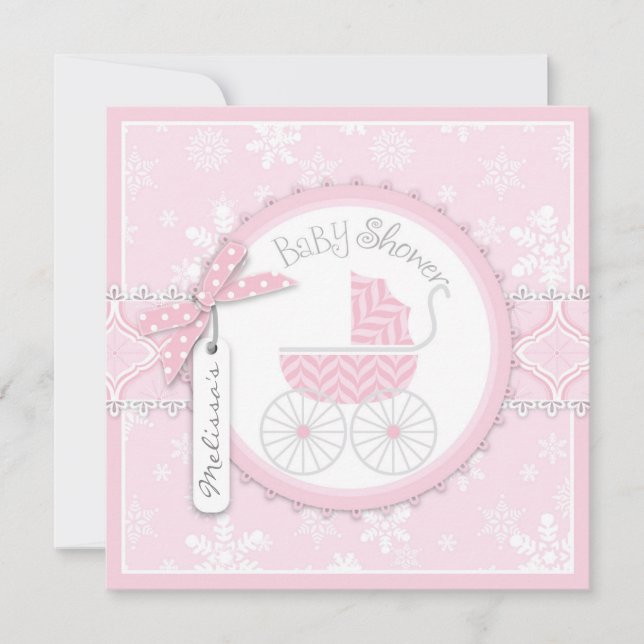 Winter Carriage and Snowflake Print Baby Shower Invitation (Front)