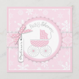 Winter Carriage and Snowflake Print Baby Shower Invitation