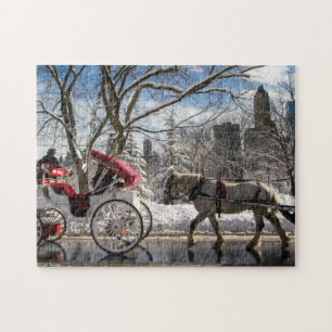 Winter Carriage Horses in Central Park Jigsaw Puzzle