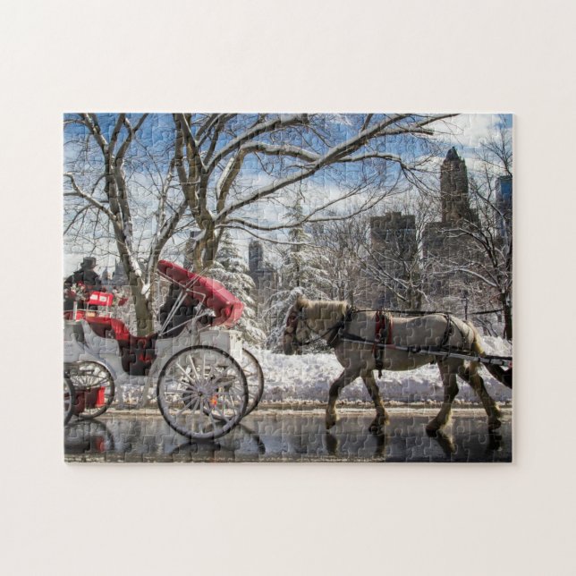 Winter Carriage Horses in Central Park Jigsaw Puzzle (Horizontal)