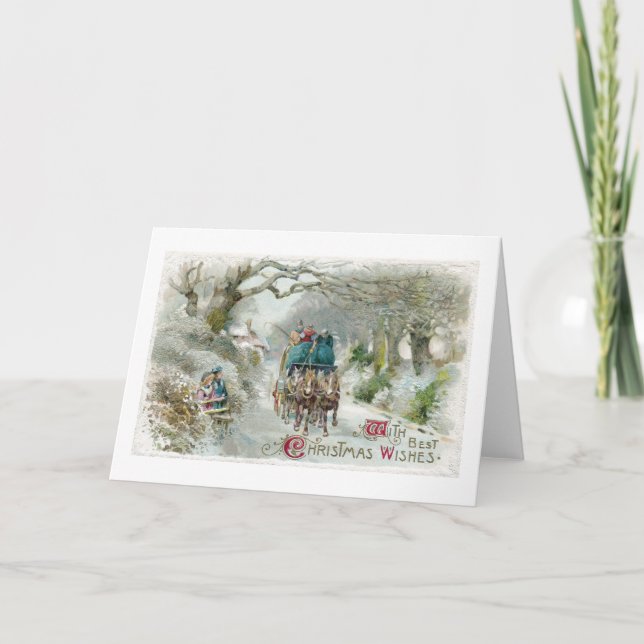 Winter Carriage Ride Vintage Christmas Holiday Card (Front)