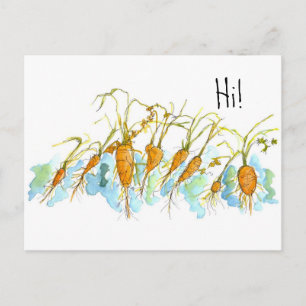 Winter Carrots Vegetable Garden Watercolor Hello Postcard