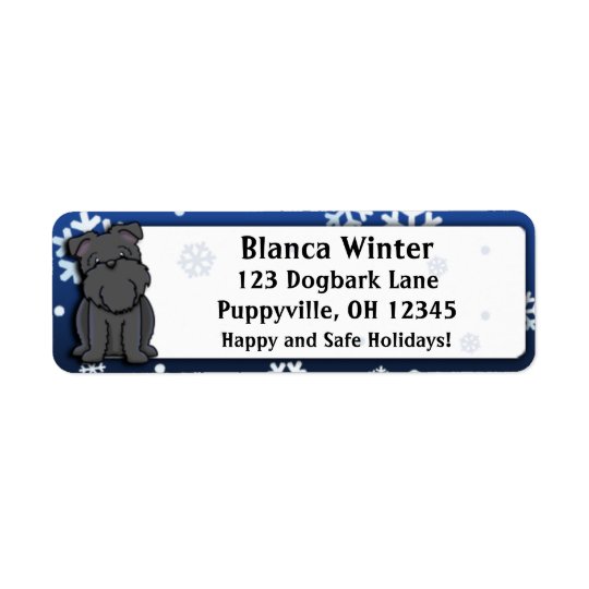 Winter Cartoon Black Brussels Griffon Return Address Label