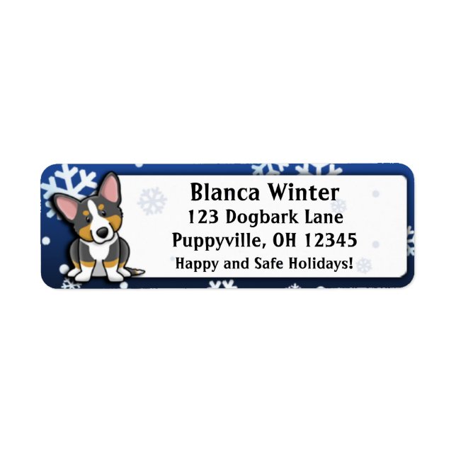 Winter Cartoon Black & Tan Cardigan Welsh Corgi (Front)