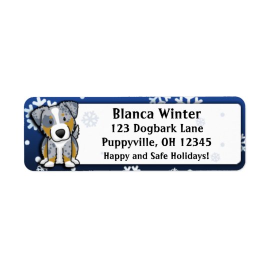 Winter Cartoon Merle Australian Shepherd Return Address Label