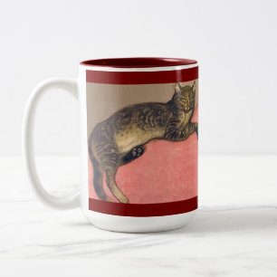 Winter: Cat on a Cushion by Theophile Steinlen Two-Tone Coffee Mug