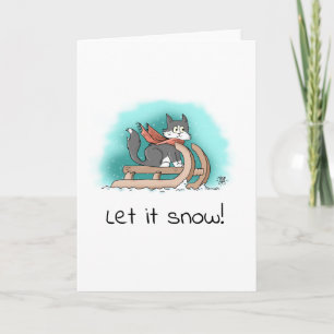 Winter Cat on a Sleigh Christmas Card