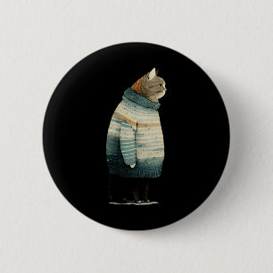 Winter Cat Print Swea_1 6 Cm Round Badge