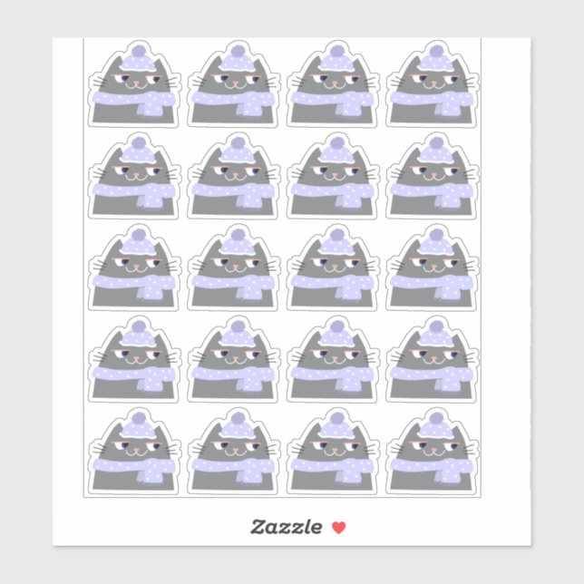 Winter Cat Sticker Sheet 20 Cute Kitten (Sheet)