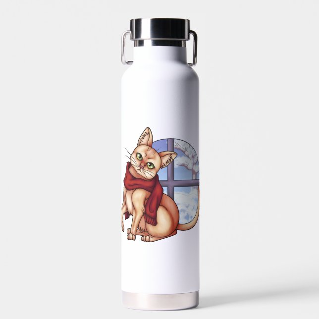 Winter Cat Water Bottle (Front)