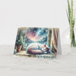 Winter Cat Watercolor Holiday Card