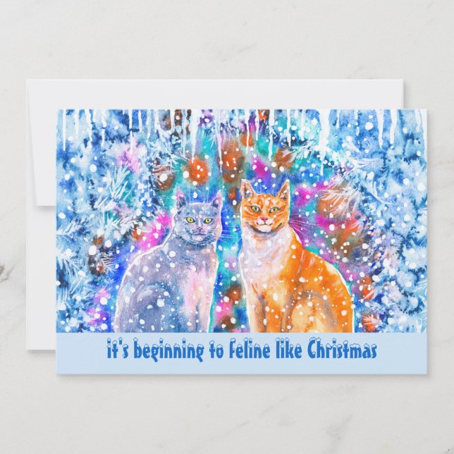 Winter Cats Funny Holiday Pun Christmas Card (Front)