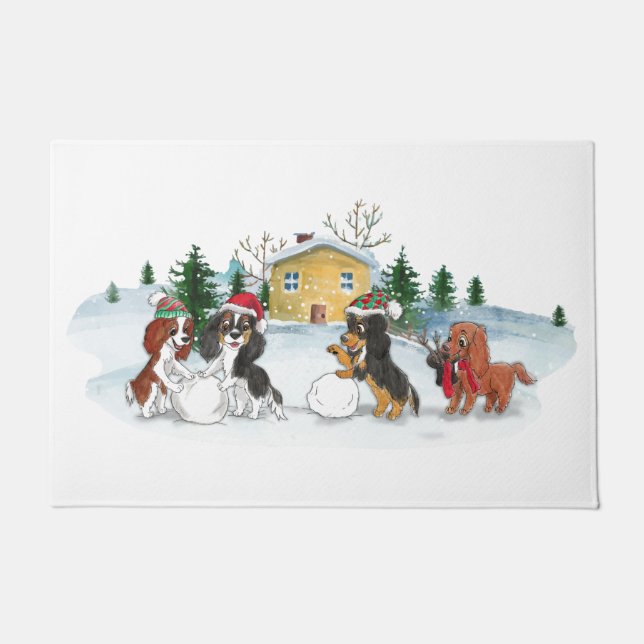 Winter Cavalier King Charles Spaniel Doormat (Front)