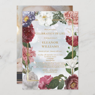 Winter Celebration of Life Funeral Floral Photo Invitation