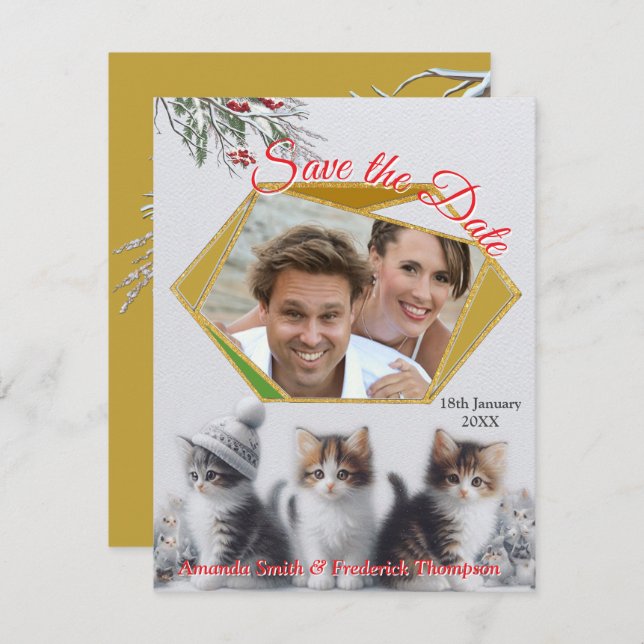 Winter Celebrations in the Snow, with Kittens Announcement (Front/Back)