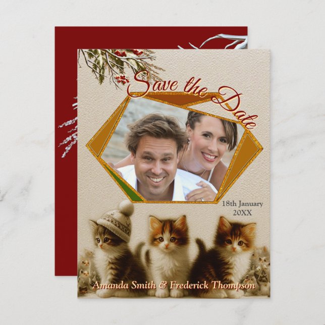 Winter Celebrations in the Snow, with Kittens Announcement (Front/Back)