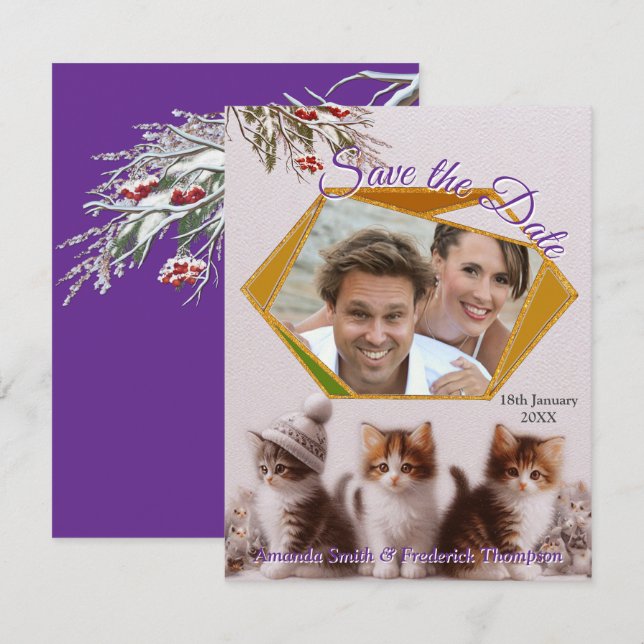 Winter Celebrations in the Snow, with Kittens Announcement (Front/Back)