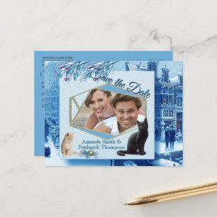 Winter Celebrations in the Snow, with Kittens Announcement Postcard