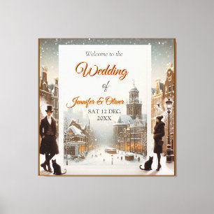 Winter Celebrations in the Snow, with Kittens Canvas Print