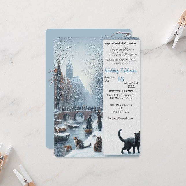 Winter Celebrations in the Snow, with Kittens Invitation (Front/Back In Situ)