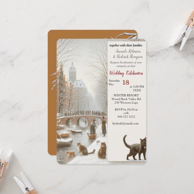 Winter Celebrations in the Snow, with Kittens Invitation (Front/Back In Situ)