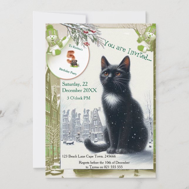 Winter Celebrations in the Snow, with Kittens Invitation (Front)