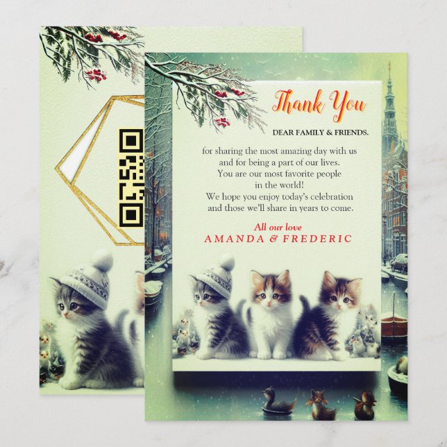 Winter Celebrations in the Snow, with Kittens Invitation (Front/Back)