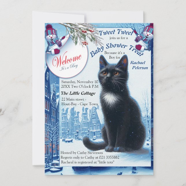 Winter Celebrations in the Snow, with Kittens Invitation (Front)
