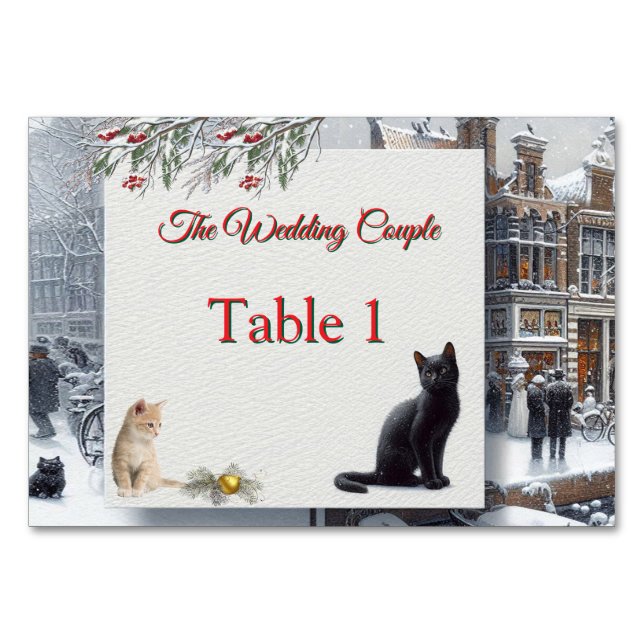 Winter Celebrations in the Snow, with Kittens Table Number (Front)