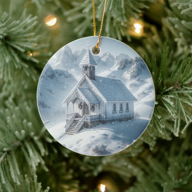 Winter Chapel In The Mountains Ceramic Tree Decoration (Tree)