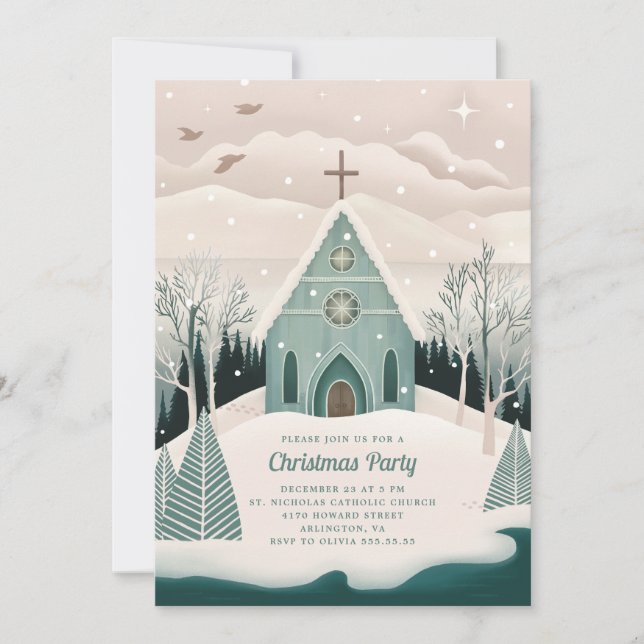 Winter Chapel | Religious Christmas Church Party Holiday Card (Front)