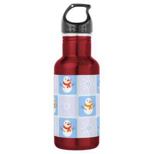 Winter checkered pattern snowman and snowflakes 532 ml water bottle