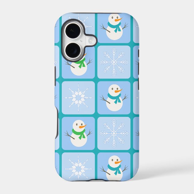 Winter chequered pattern snowman and snowflakes (Back)