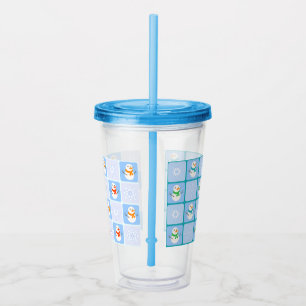 Winter chequered pattern snowman and snowflakes acrylic tumbler
