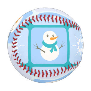 Winter chequered pattern snowman and snowflakes baseball