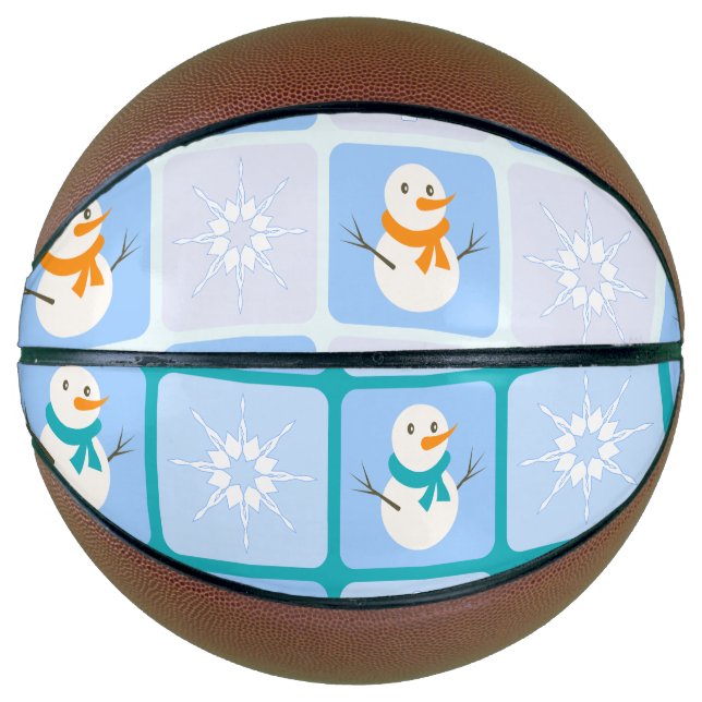 Winter chequered pattern snowman and snowflakes basketball (Front)