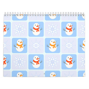 Winter chequered pattern snowman and snowflakes calendar