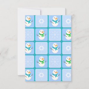 Winter chequered pattern snowman and snowflakes card