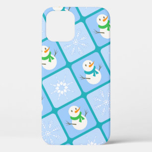 Winter chequered pattern snowman and snowflakes iPhone 12 pro case