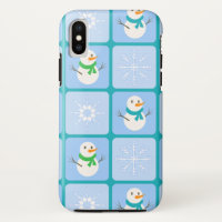 Winter chequered pattern snowman and snowflakes
