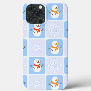 Winter chequered pattern snowman and snowflakes iPhone 13 pro max case