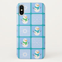 Winter chequered pattern snowman and snowflakes