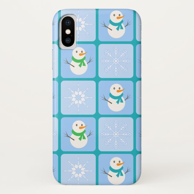 Winter chequered pattern snowman and snowflakes Case-Mate iPhone case (Back)
