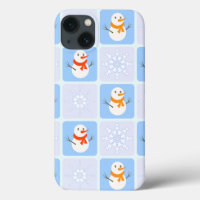Winter chequered pattern snowman and snowflakes
