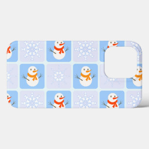 Winter chequered pattern snowman and snowflakes iPhone 13 pro case