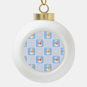 Winter chequered pattern snowman and snowflakes ceramic ball christmas ornament