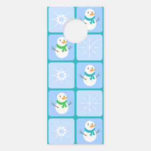 Winter chequered pattern snowman and snowflakes door hanger