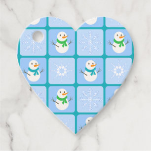 Winter chequered pattern snowman and snowflakes favour tags