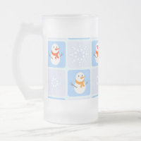 Winter chequered pattern snowman and snowflakes