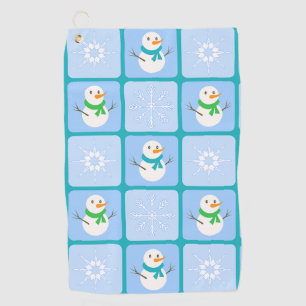 Winter chequered pattern snowman and snowflakes golf towel
